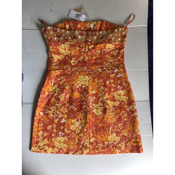 Michael Kors Collection Dress 6 Y2k Floral Sequin Strapless Mini Cocktail Dress - Picture 5 of 8